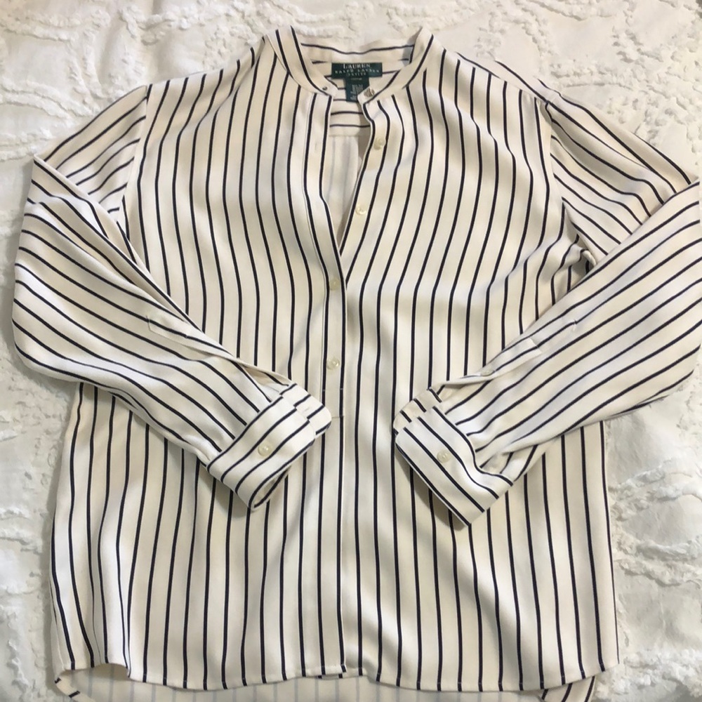 Lauren Ralph Lauren Cream and Black Striped Blouse